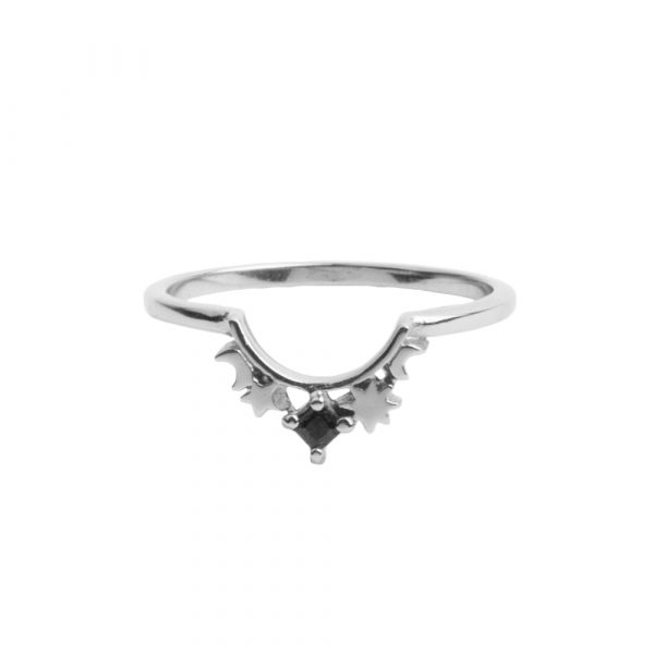 Crown Star Black Ring – Silver