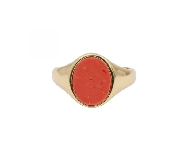 Chérie Signet Oval Orange Ring – Gold Plated