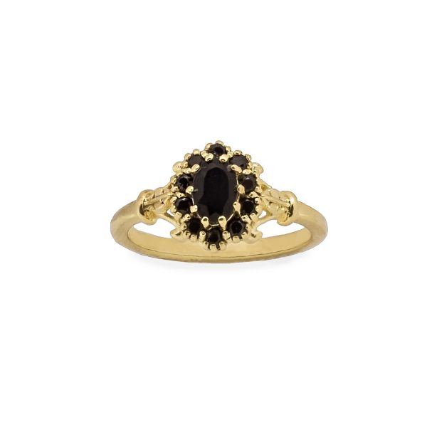 Vintage Onyx Flower Ring – Gold Plated