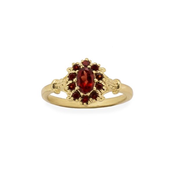 Vintage Garnet Flower Ring – Gold Plated
