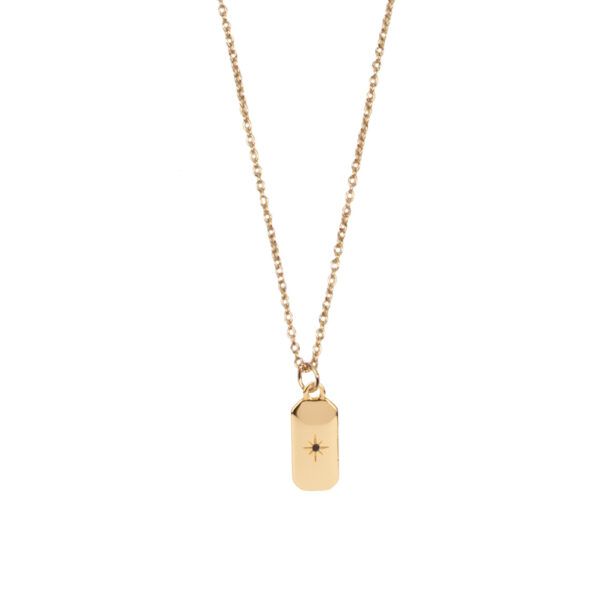 Aimé Necklace Rectangle Star Black – Gold Plated
