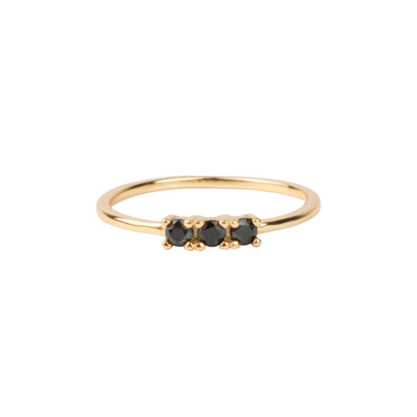 Jolie Bar Black Ring – Gold Plated