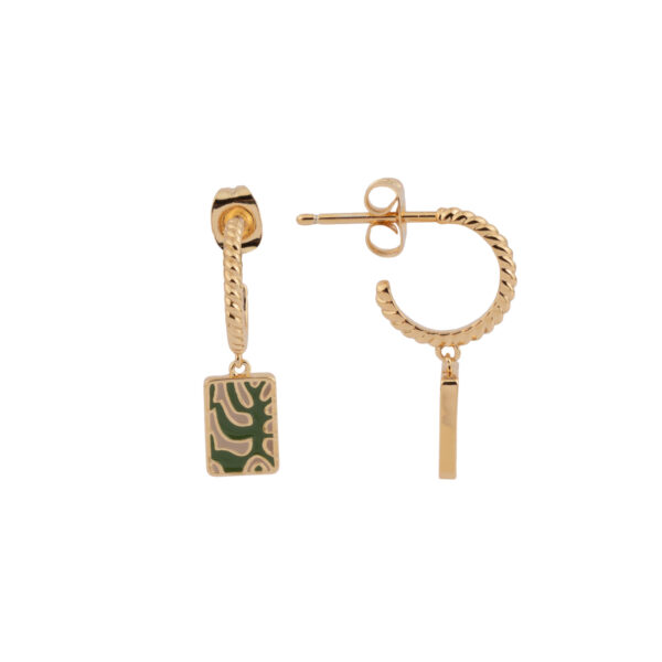 Vivid Earring Rectangle Plant Green Beige – Gold Plated