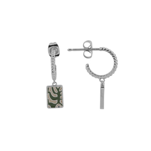 Vivid Earring Rectangle Plant Green Beige – Silver Plated