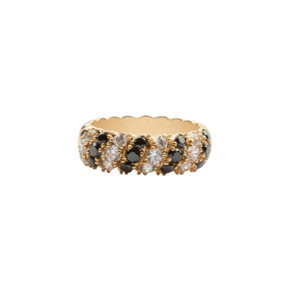 Chérie Stripes Black Clear Ring – Gold Plated