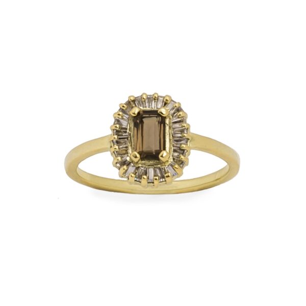 Vintage Smoky Baguette Diamond Ring – Gold Plated