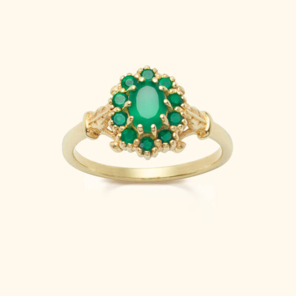 Vintage Green Onyx Flower Ring – Gold Plated