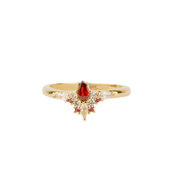 Oasis Zirconia Crown Oval Red Ring – Gold plated