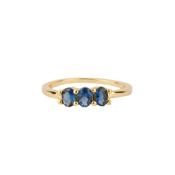 Oasis Zirconia Ovals Bar Dark Blue Ring – Gold plated