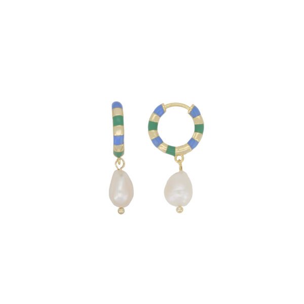 Pearl striped Blue Green Hoop – Gold Plated