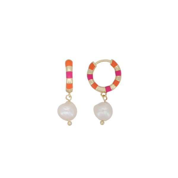 Pearl striped Pink Orange Hoop – Gold Plated