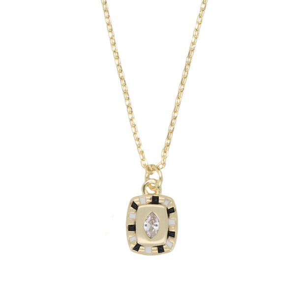 Charm Black White Zirconia Necklace – Gold Plated