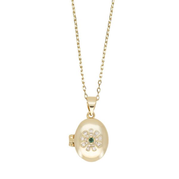 Medallion Green Flower Necklace – Gold Plated