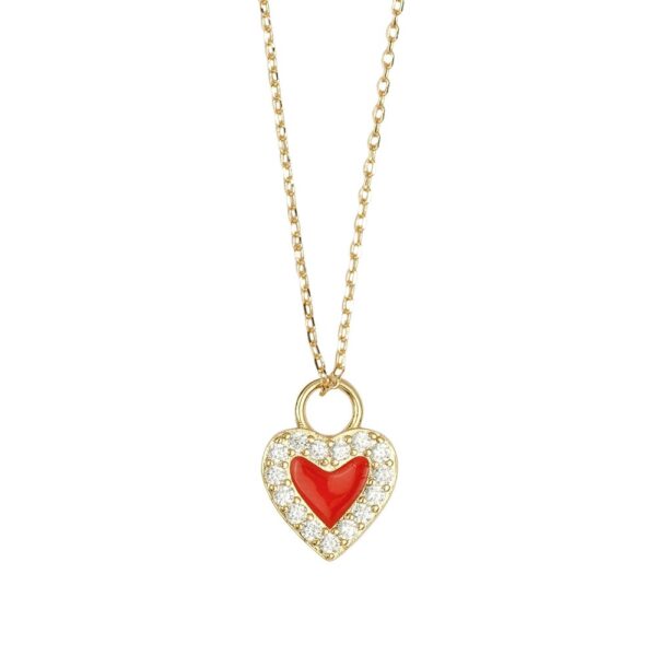 Zirconia Orange Heart Necklace – Gold Plated