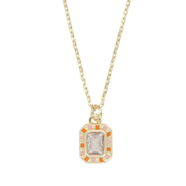 Charm Pink Orange Zirconia Necklace – Gold Plated