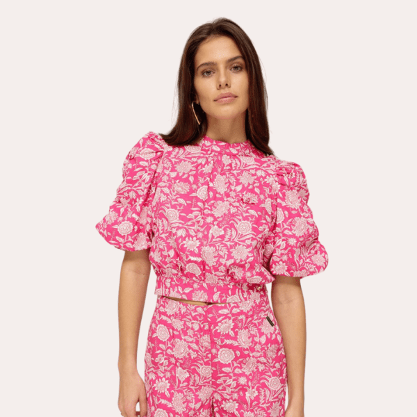 Blouse flirty flower roze – Macey